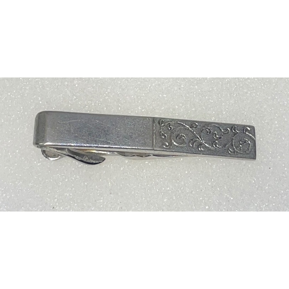 Swank Vintage Men's‎ Silver Tone Etched Floral Scroll Tie Clip Accessory